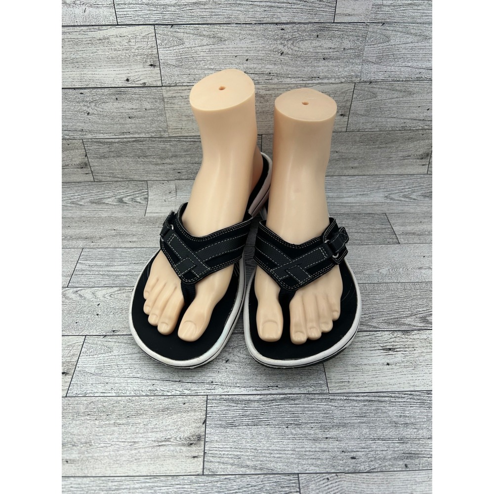 Clarks Cloudsteppers Arla Glitz Black White Flip Flop Sandals Women Sz 8